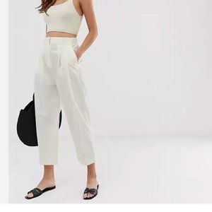 Mango White Pleated Trousers, Size 8